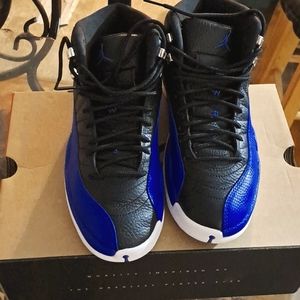 Jordans 12 black white and blue
